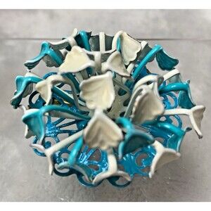 Vintage 1960s Turquoise White Enamel Floral Dome Brooch 3D Flower Pin